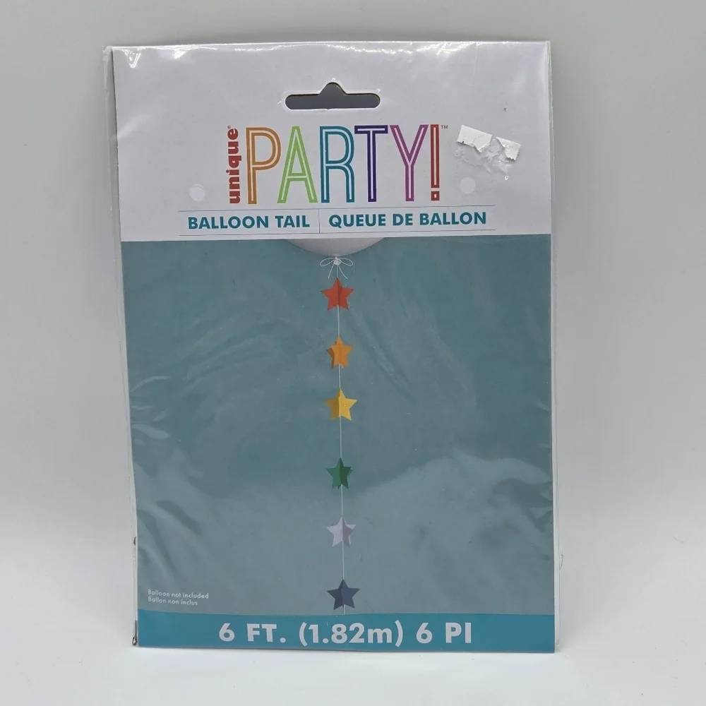 Unique Party Paper Star Rainbow Balloon Tail 6 Ft